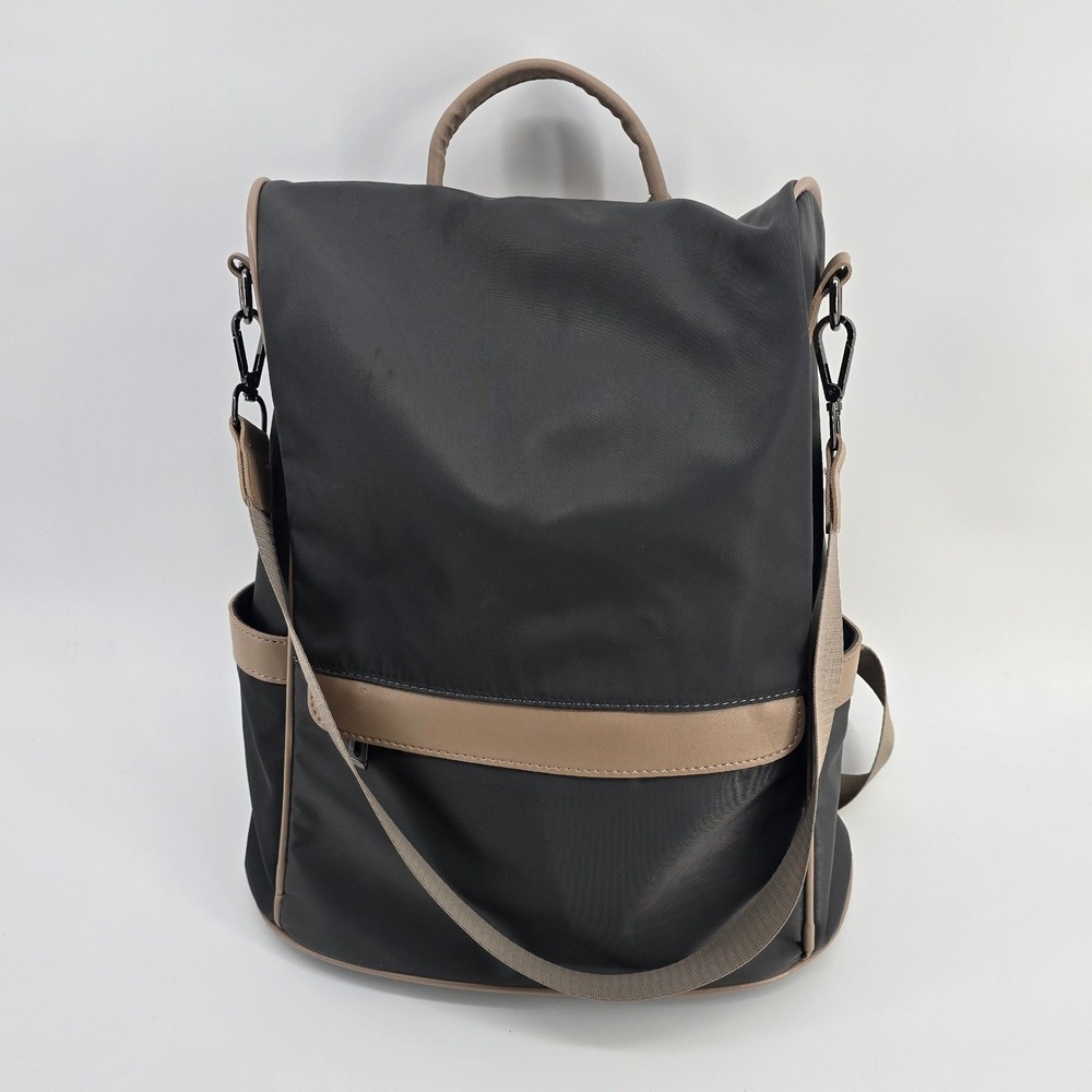 Cheruty Backpack Shoulder Bag Black Tan Nylon Anti-Theft Convertible